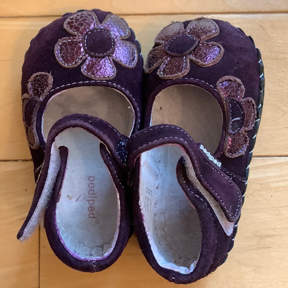 Plum colored suede Pediped shoes, 12-18 months
